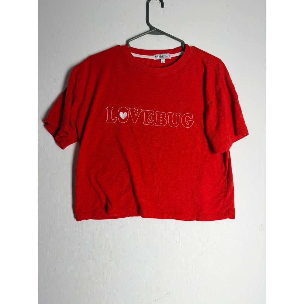 PJ Salvage Lovebug Red Crop Top Embroidered Heart Valentine Lounge Tee Medium